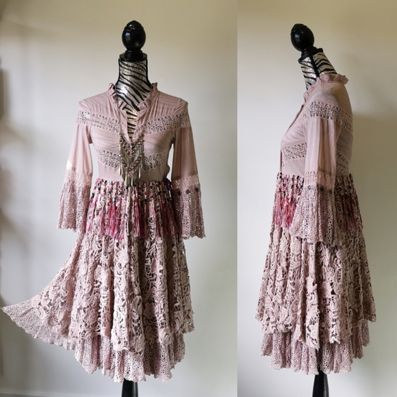 Odd Molly Dresses & Skirts - Odd Molly crochet fringe Boho dress